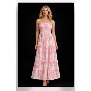 Abel The Label Pink/White Tropical Coquette Feminine Resort Wear Vacation Dress
